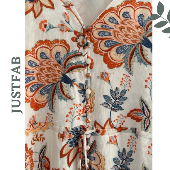 JUSTFAB Boho Floral Maxi Dress Cream Orange Lined Flutter Sleeve – Size XXL - Picture 4 of 10